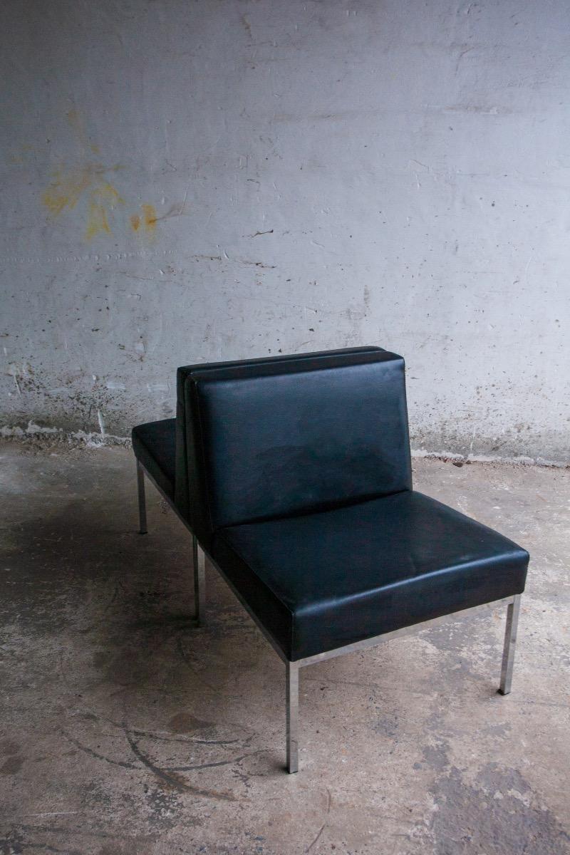 Set van 2 minimalistische lounge stoelen in zwart leder