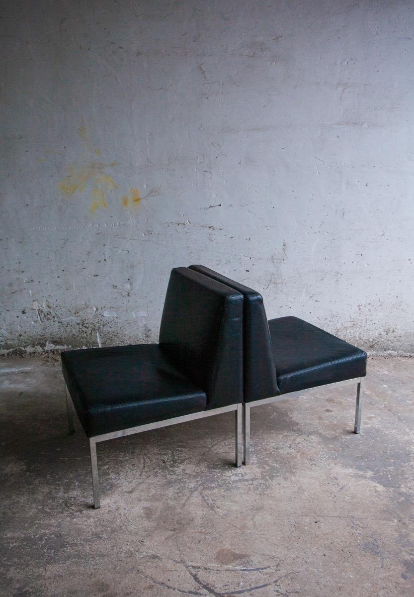 Set van 2 minimalistische lounge stoelen in zwart leder