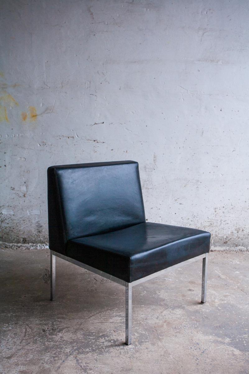 Set van 2 minimalistische lounge stoelen in zwart leder