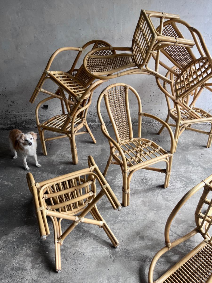 Set of 8 Manou rattan chairs with webbing back