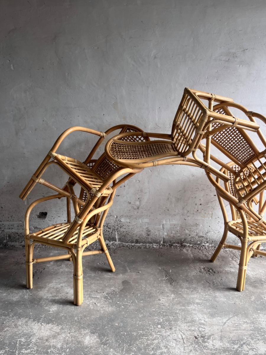 Set of 8 Manou rattan chairs with webbing back
