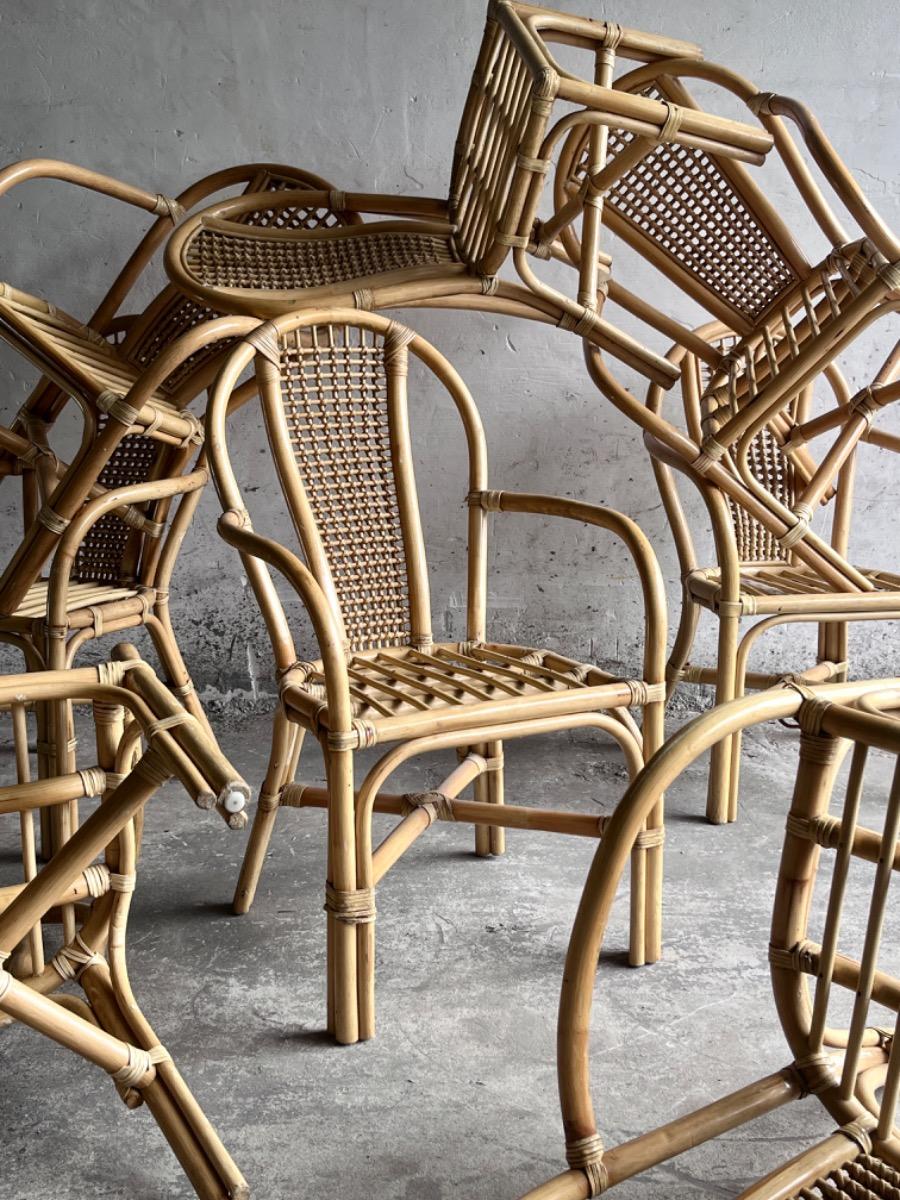 Set of 8 Manou rattan chairs with webbing back