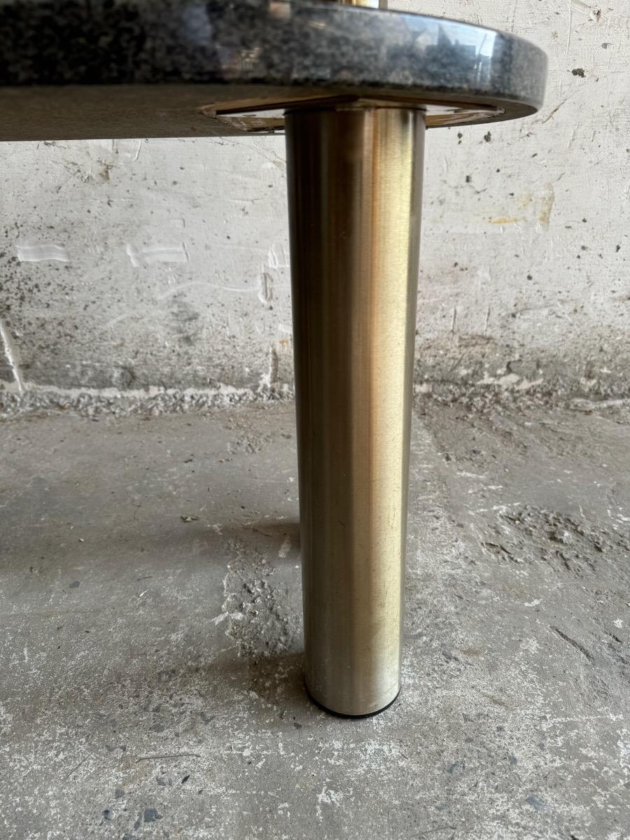 Memphis salontafel in graniet en inox – jaren 80