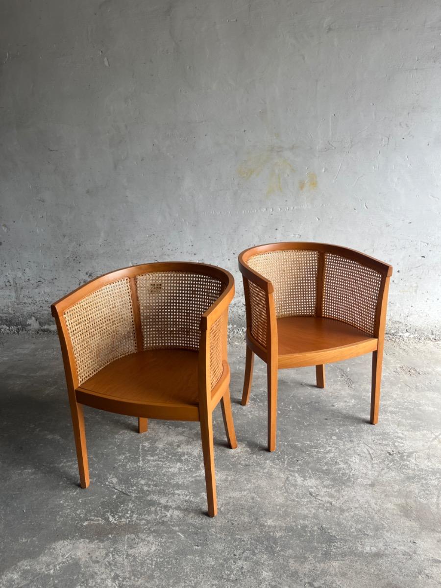 mid-century armstoel in hout en rotan (7stuks beschikbaar)