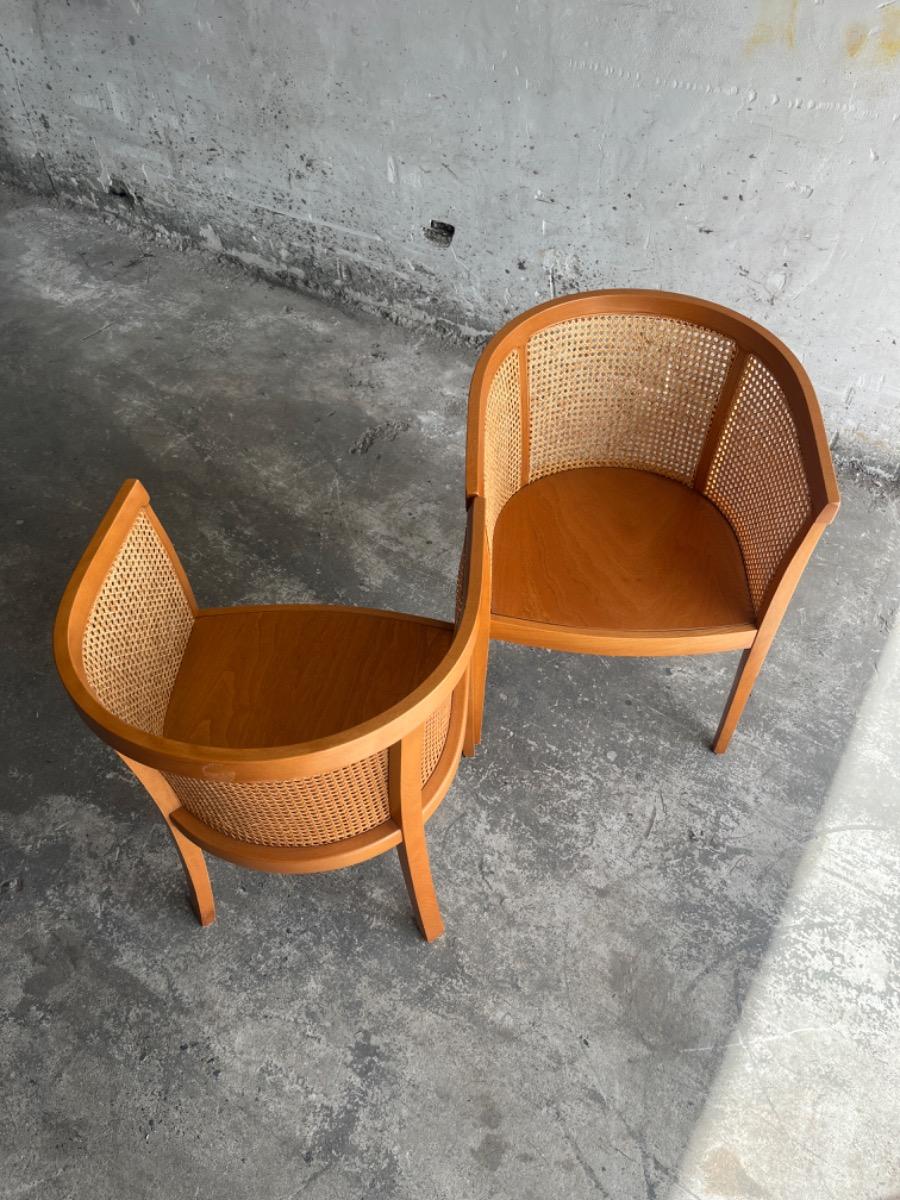 mid-century armstoel in hout en rotan (7stuks beschikbaar)