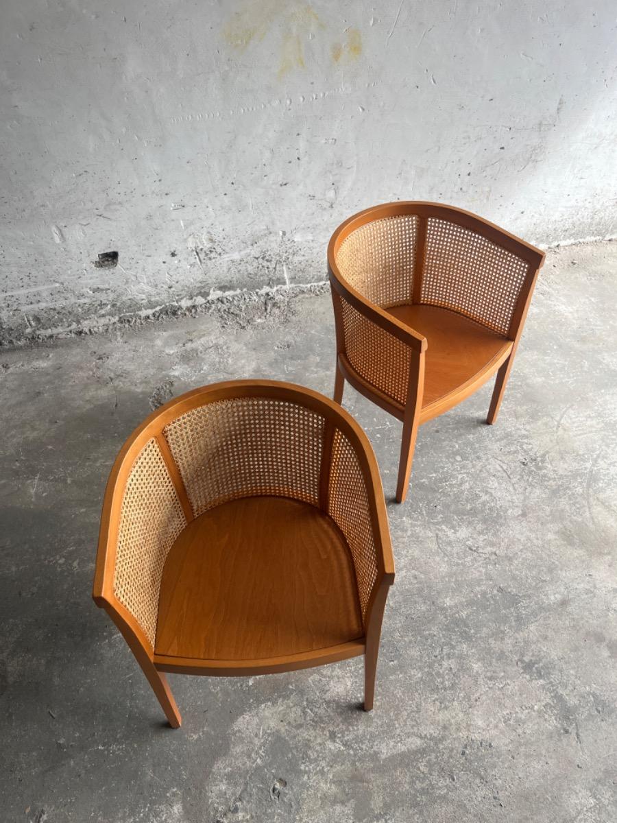mid-century armstoel in hout en rotan (7stuks beschikbaar)