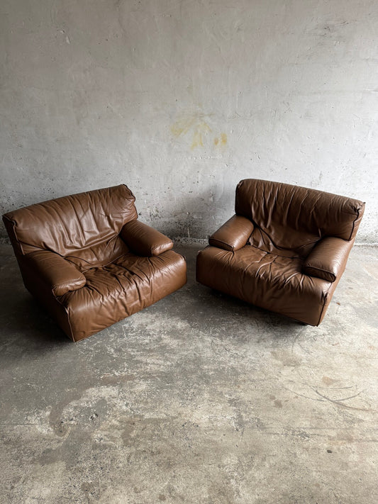Set van 2 clubstoelen in leer van Brunati (jaren 70)