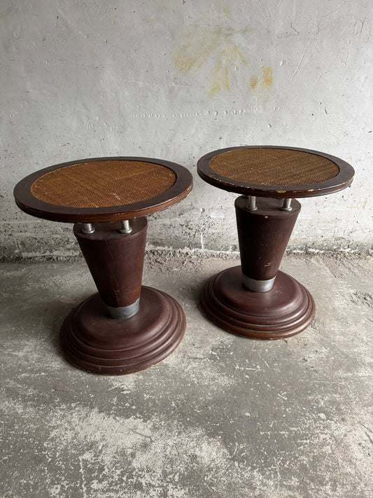 Set van 2 Art Nouveau bijzettafels met geweven blad