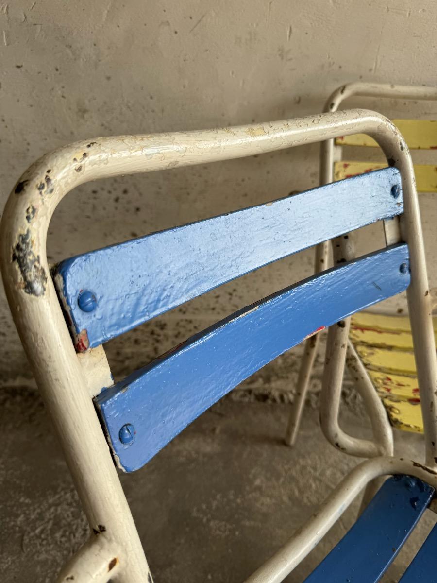 Set van 4 vintage tuinarmstoelen in metaal en hout (1970s)