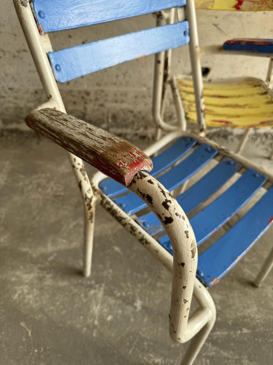 Set van 4 vintage tuinarmstoelen in metaal en hout (1970s)