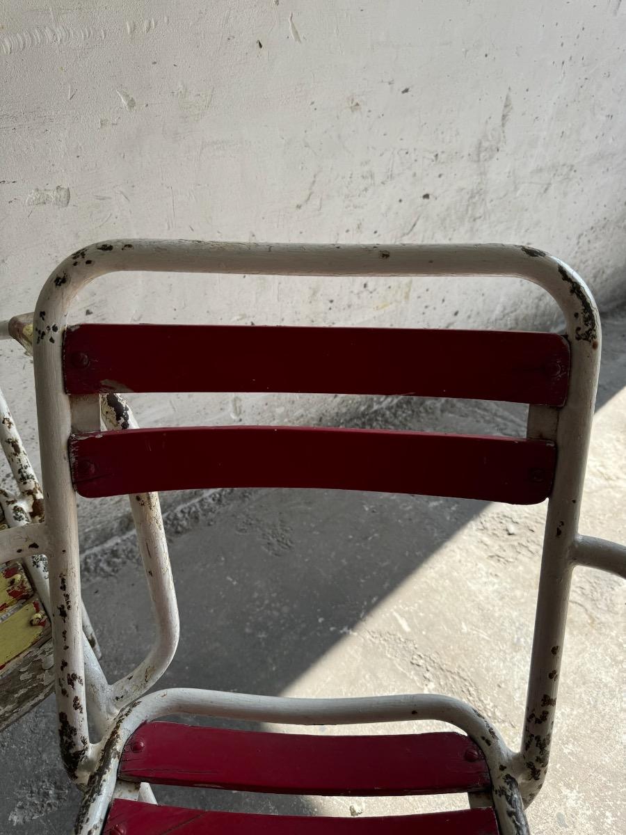 Set van 4 vintage tuinarmstoelen in metaal en hout (1970s)