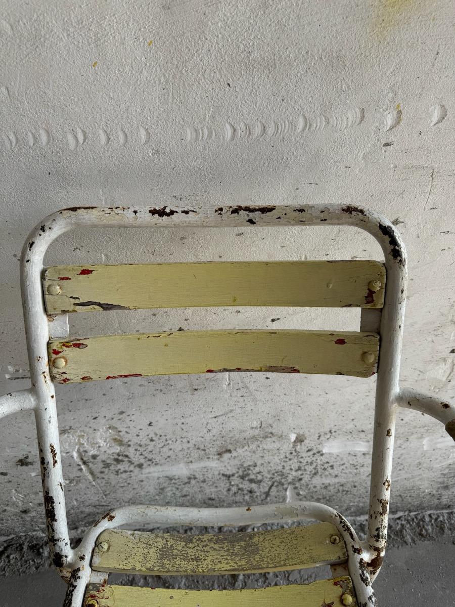 Set van 4 vintage tuinarmstoelen in metaal en hout (1970s)