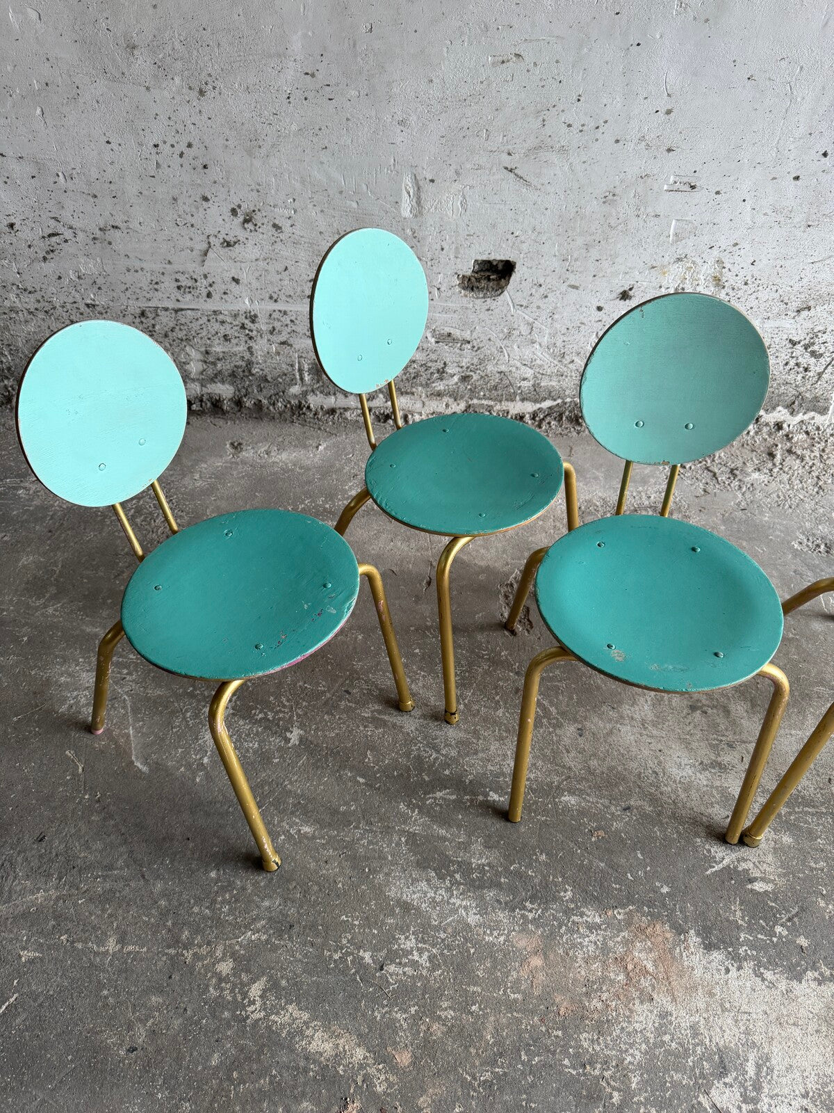Set van 6 vintage kinderstoelen in blauw met goud (1960s)