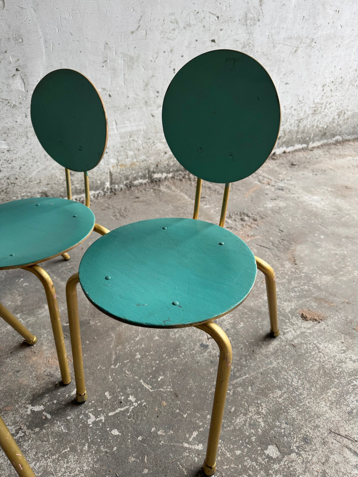 Set van 6 vintage kinderstoelen in blauw met goud (1960s)