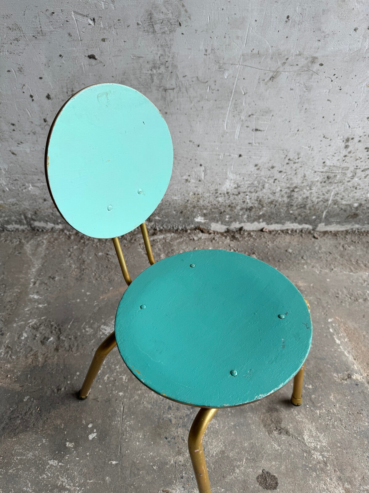 Set van 6 vintage kinderstoelen in blauw met goud (1960s)