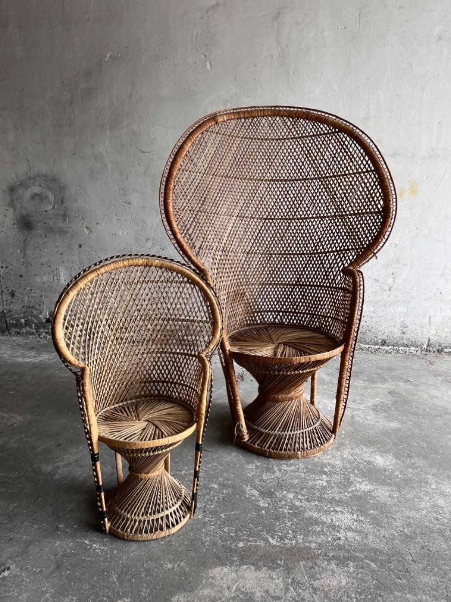 Set of Emmanuelle rattan chairs – large and small