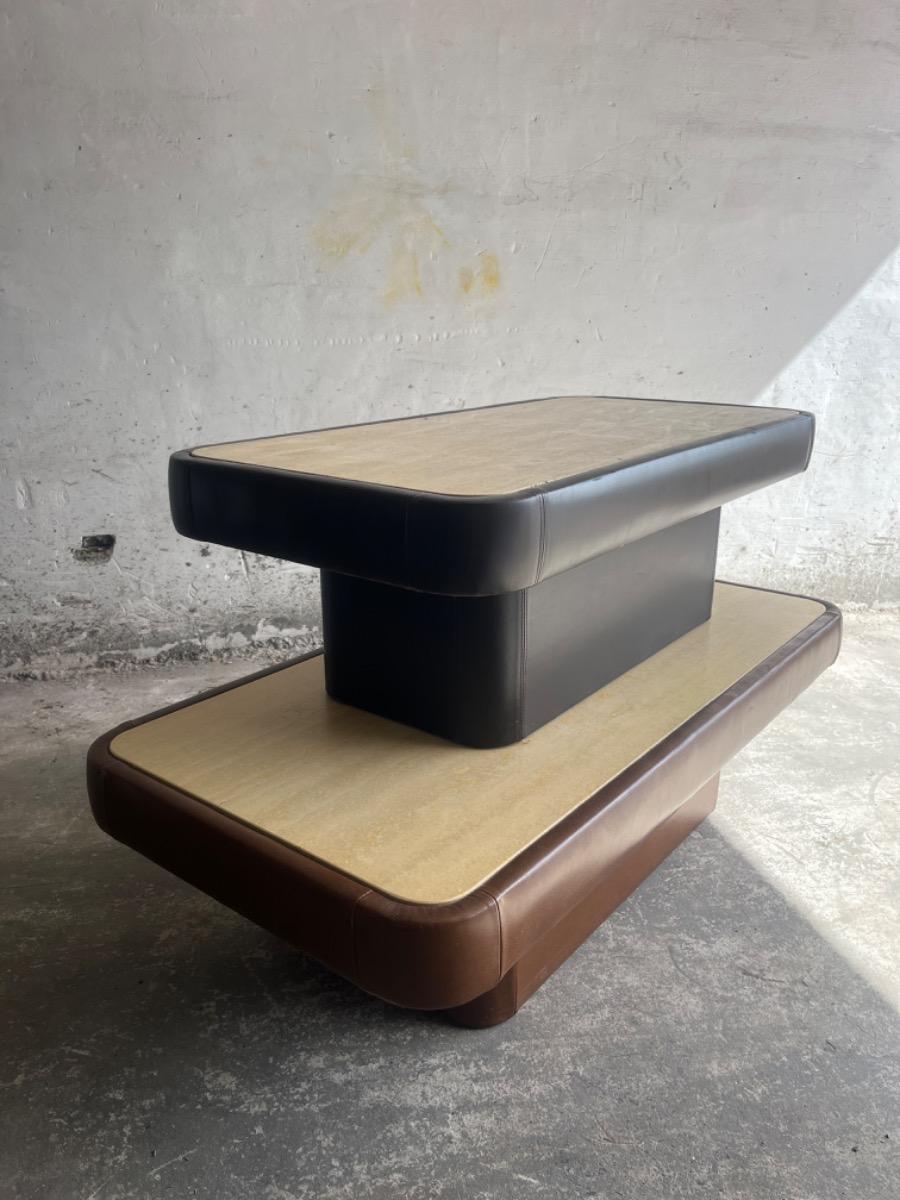 Vintage leather and travertine 2 coffee tables