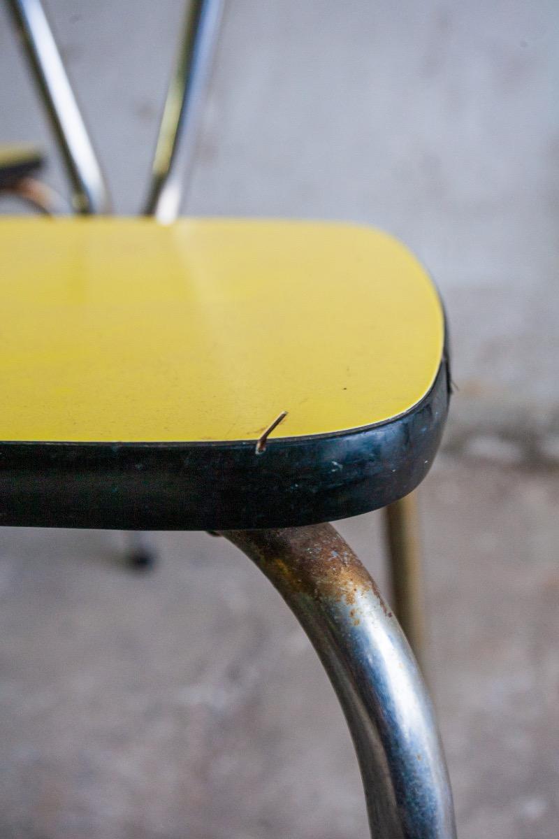 Set of 4 vintage school chairs in yellow formica