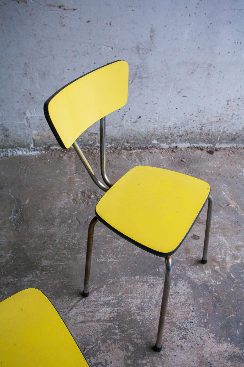 Set of 4 vintage school chairs in yellow formica