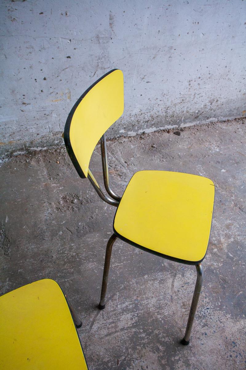 Set of 4 vintage school chairs in yellow formica