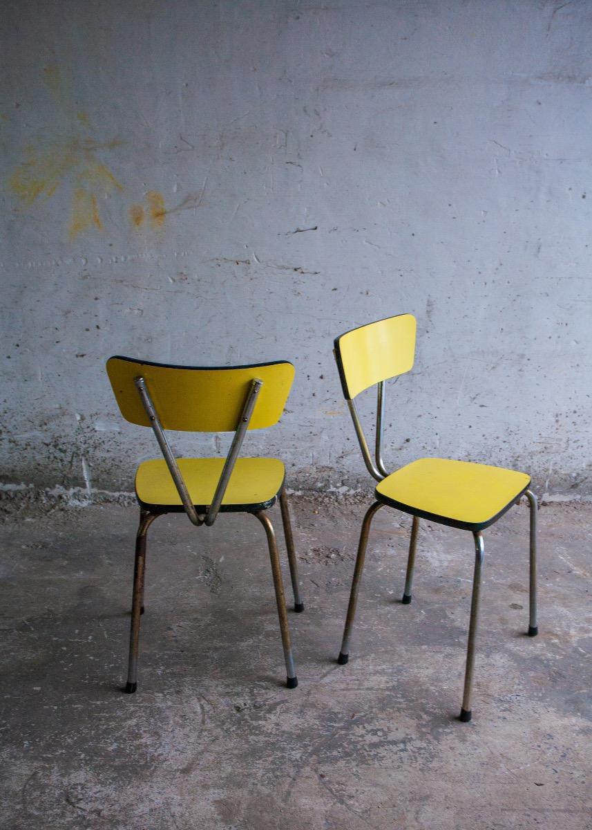 Set of 4 vintage school chairs in yellow formica