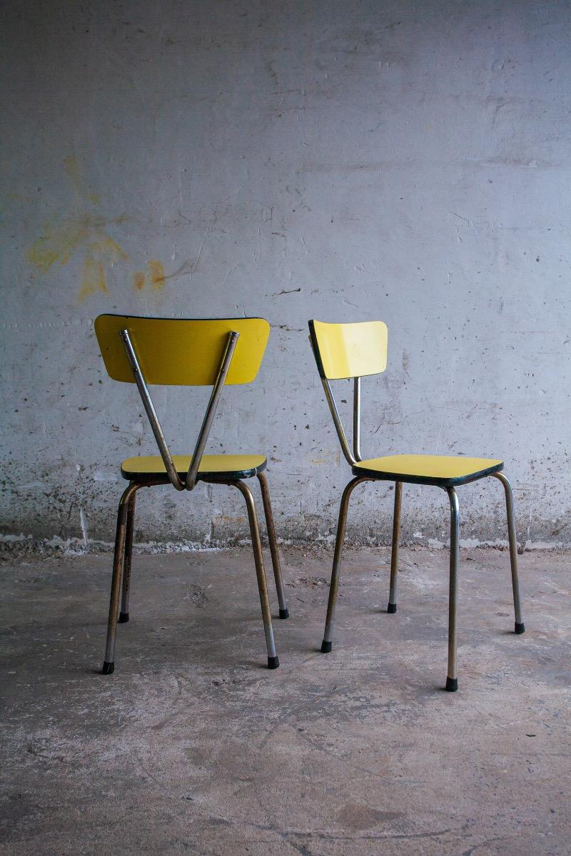 Set of 4 vintage school chairs in yellow formica
