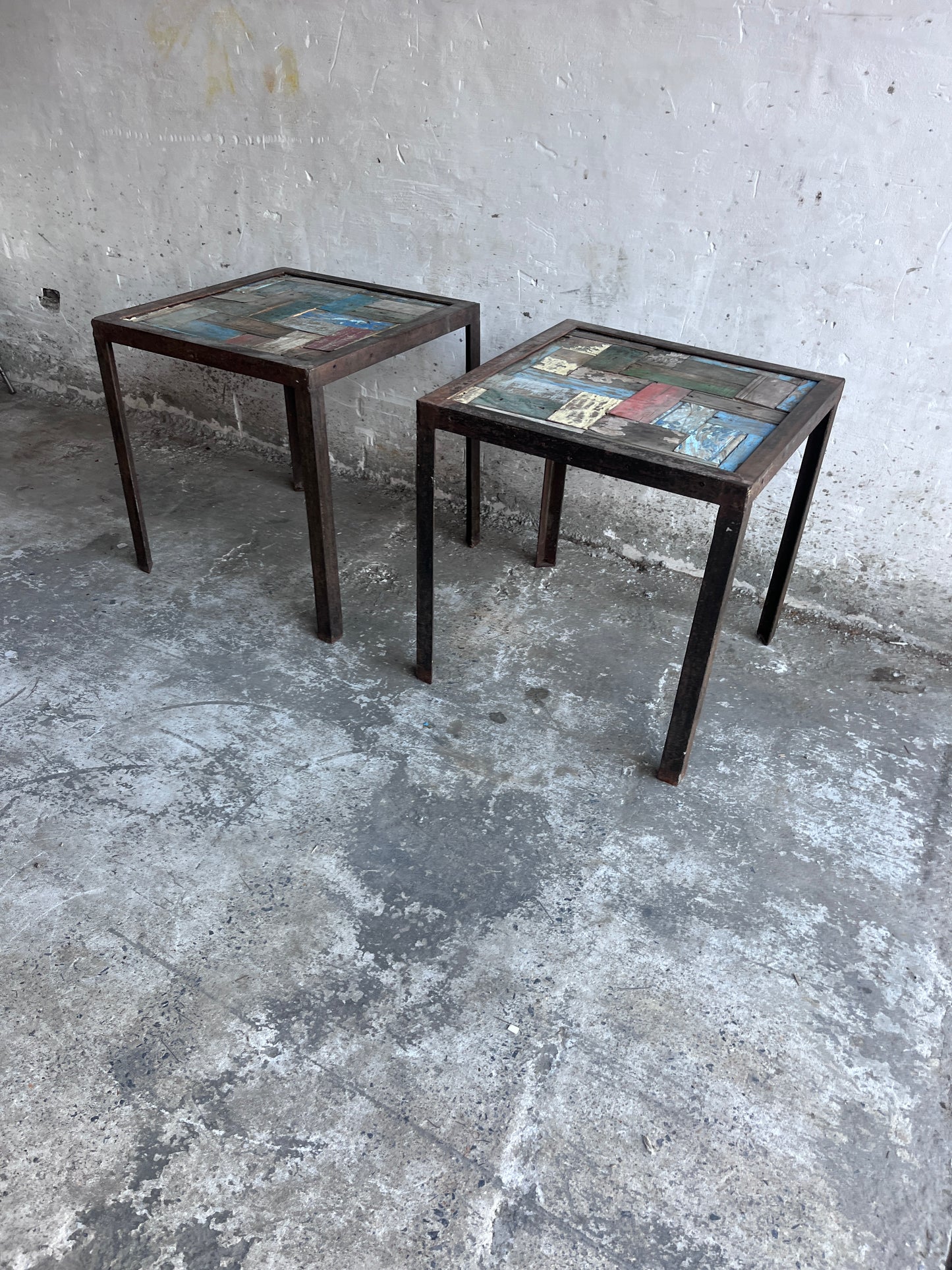 Reclaimed Wood & Iron Side Tables