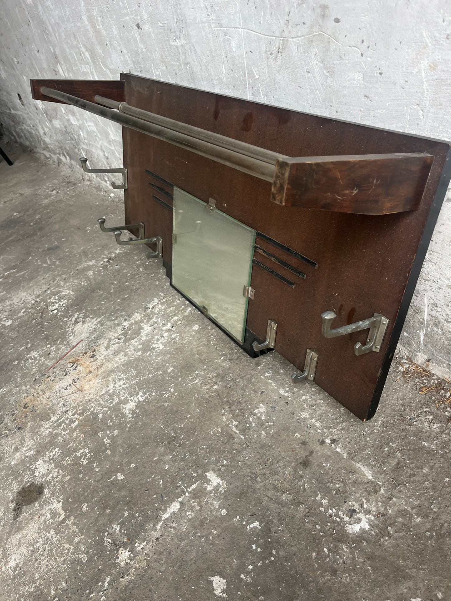 Art Deco Wall Coat Rack with Mirror