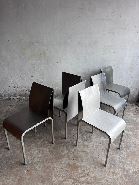 6 Belgian Postmodernist Chairs in Aluminium, 1980s