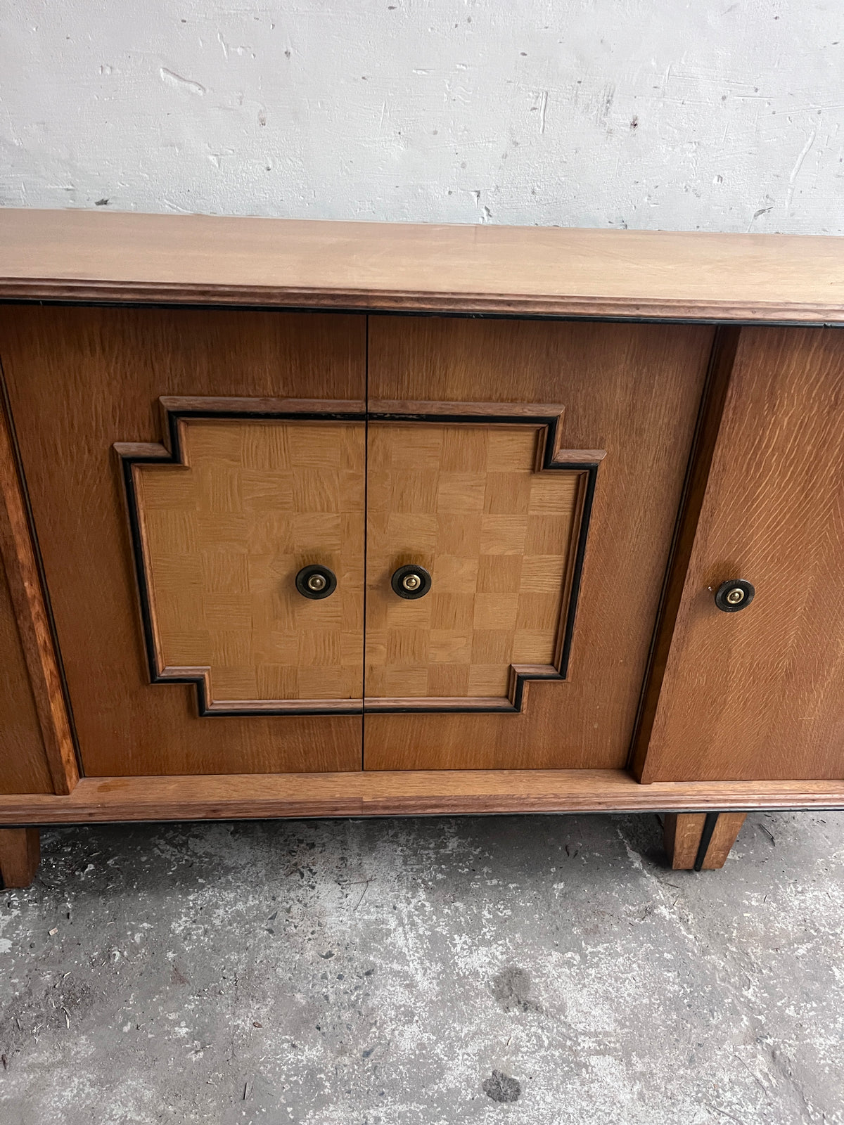 Art Deco Oak Sideboard with Geometric Doors, 1940s