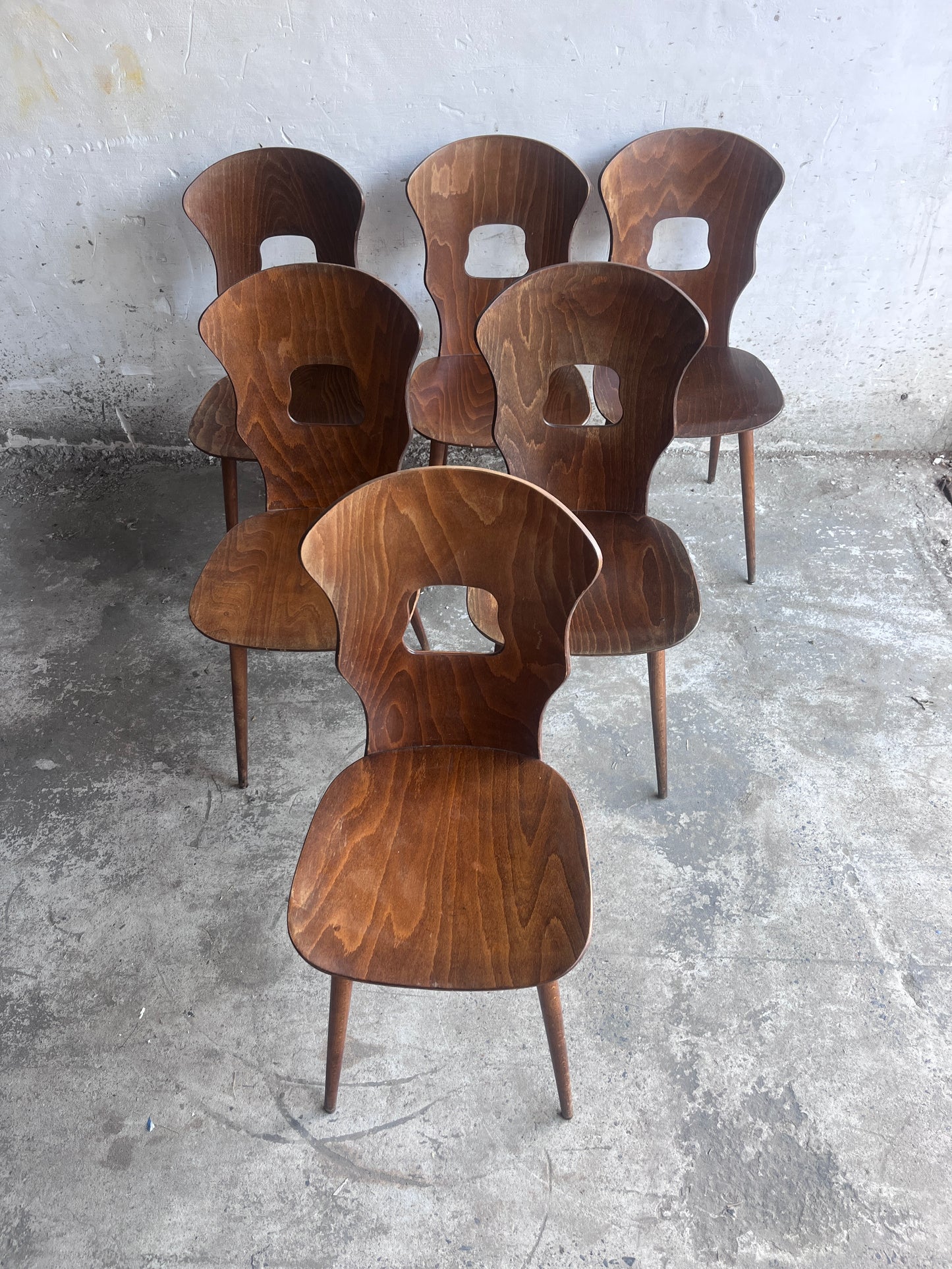 Set of Six Baumann Plywood Dining Chairs, France, 1950s