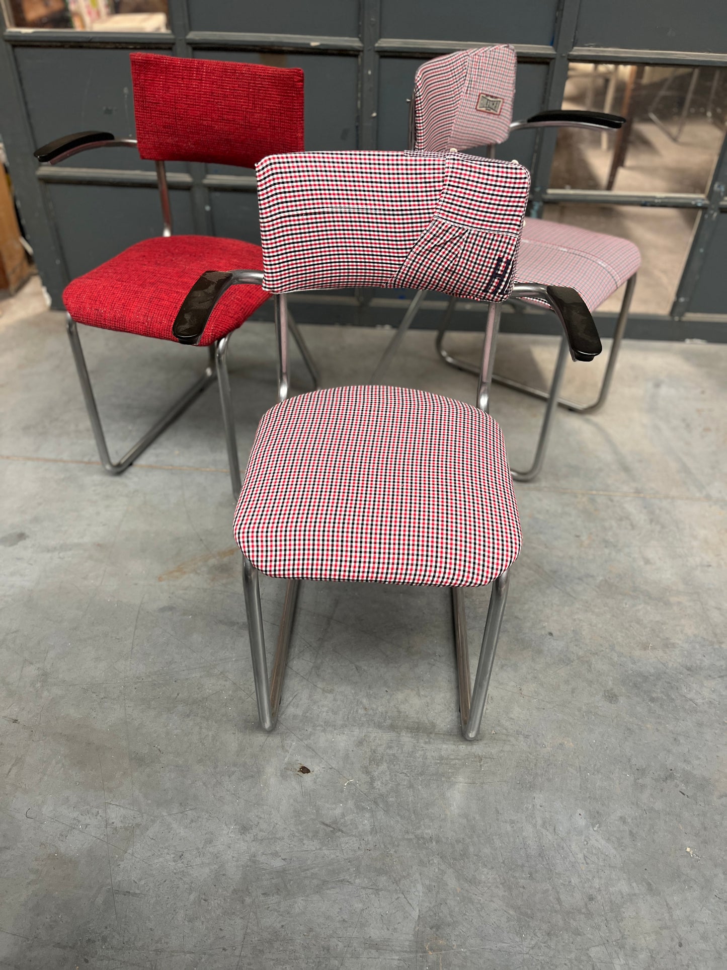 Set of 3 Reupholstered Vintage Cantilever Chairs