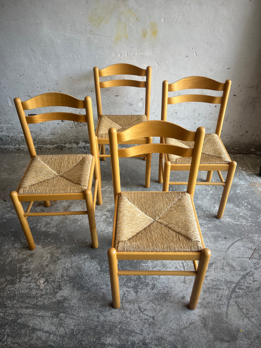 Set of 4 Italian Rush Seat Dining Chairs