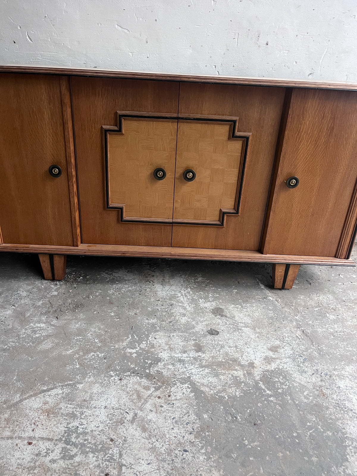 Art Deco Oak Sideboard with Geometric Doors, 1940s