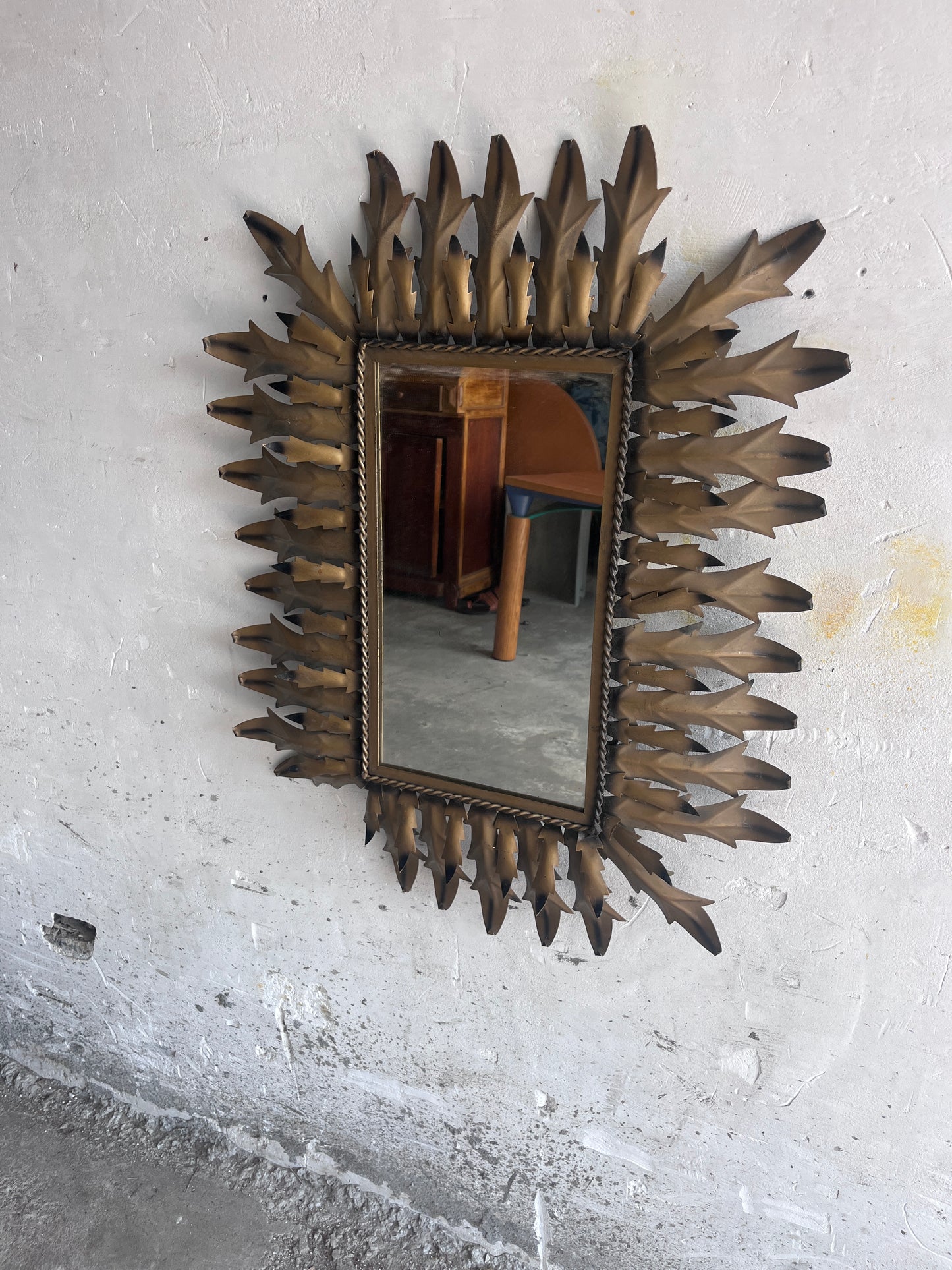 Brutalist Wrought Iron Sunburst Mirror, 1960s
