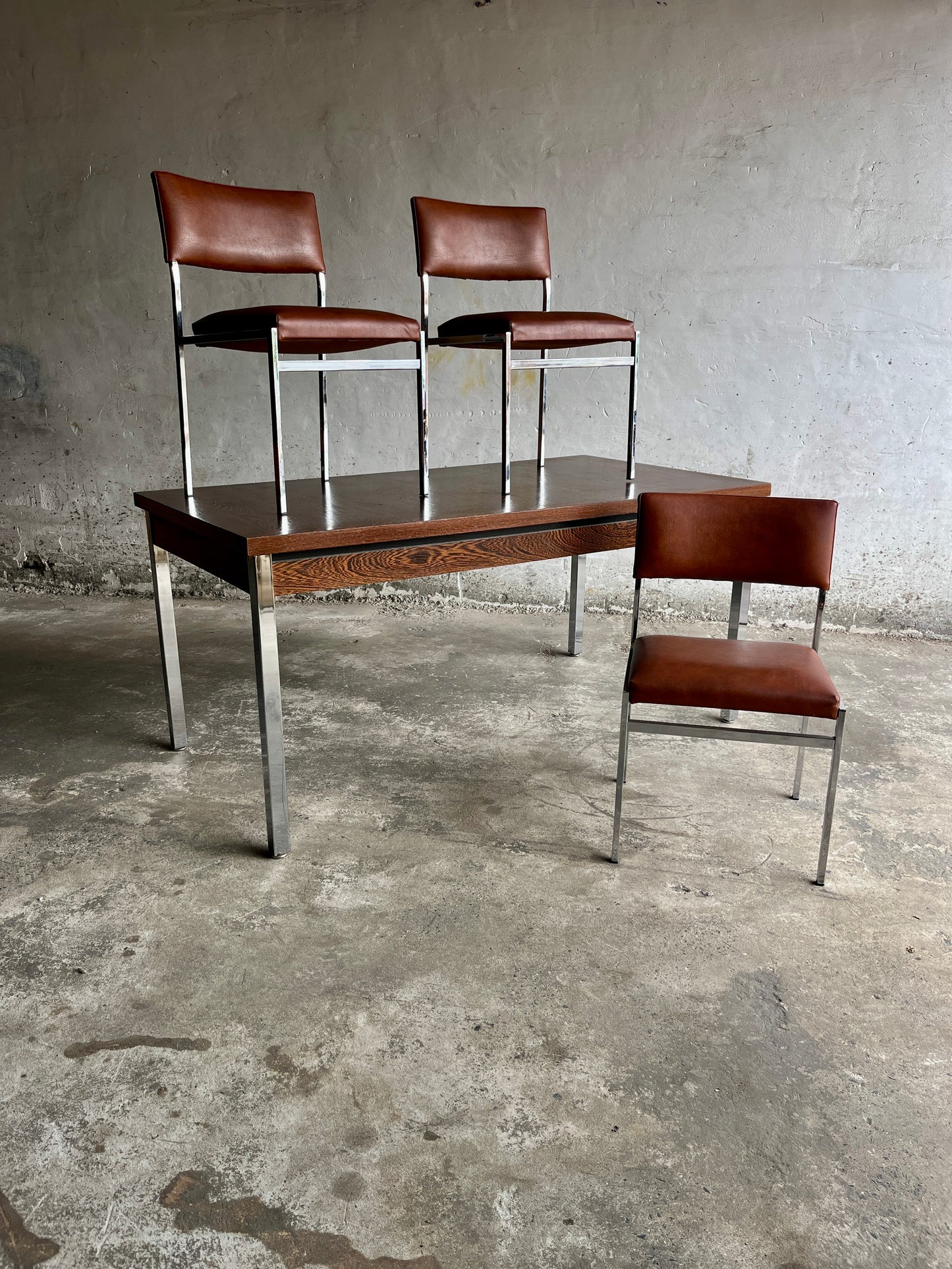 Mid-Century Belgian Dining Table with Chrome Legs