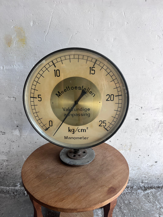 Large Industrial Pressure Gauge, Mid-Century
