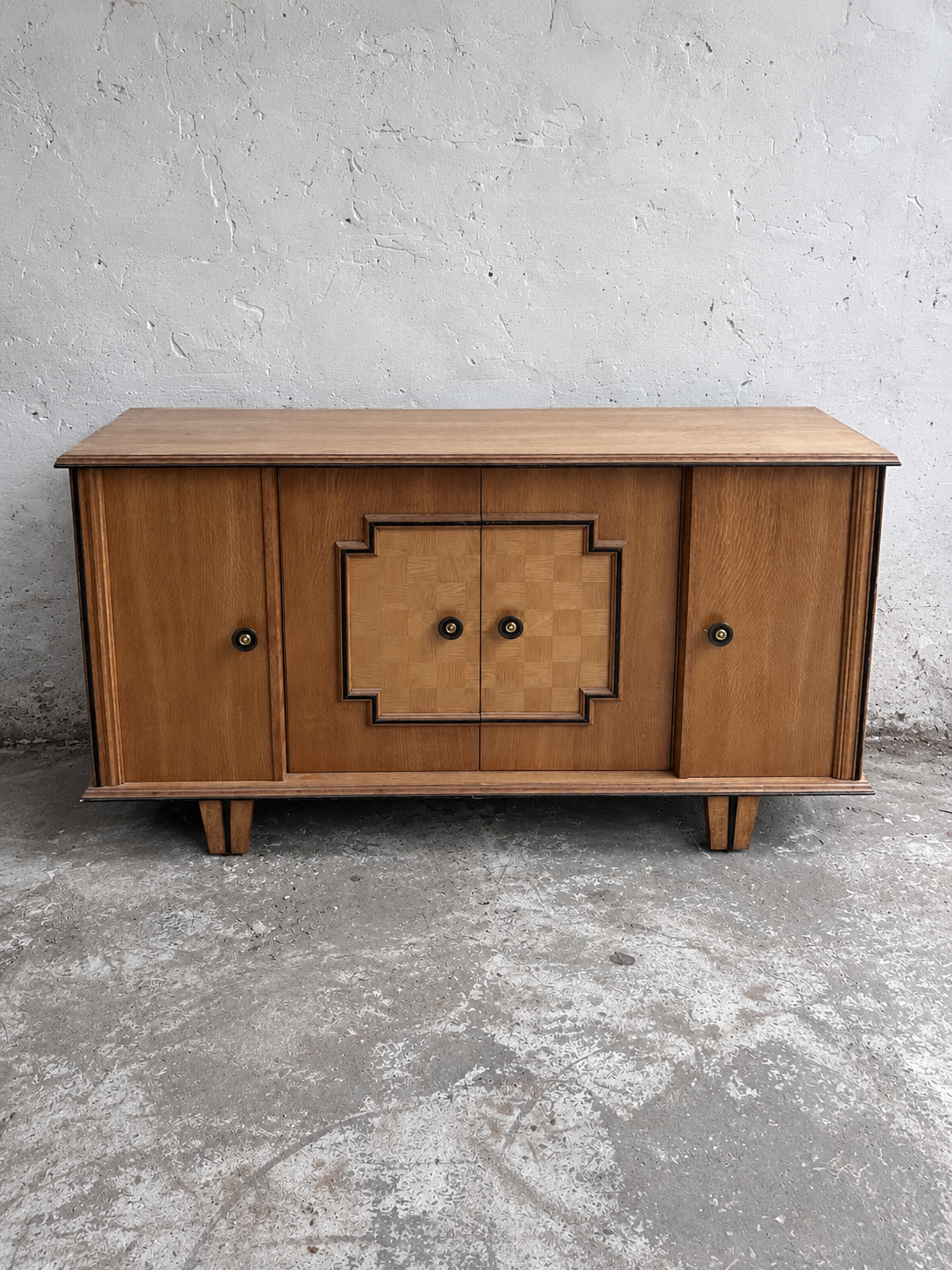 Art Deco Oak Sideboard with Geometric Doors, 1940s