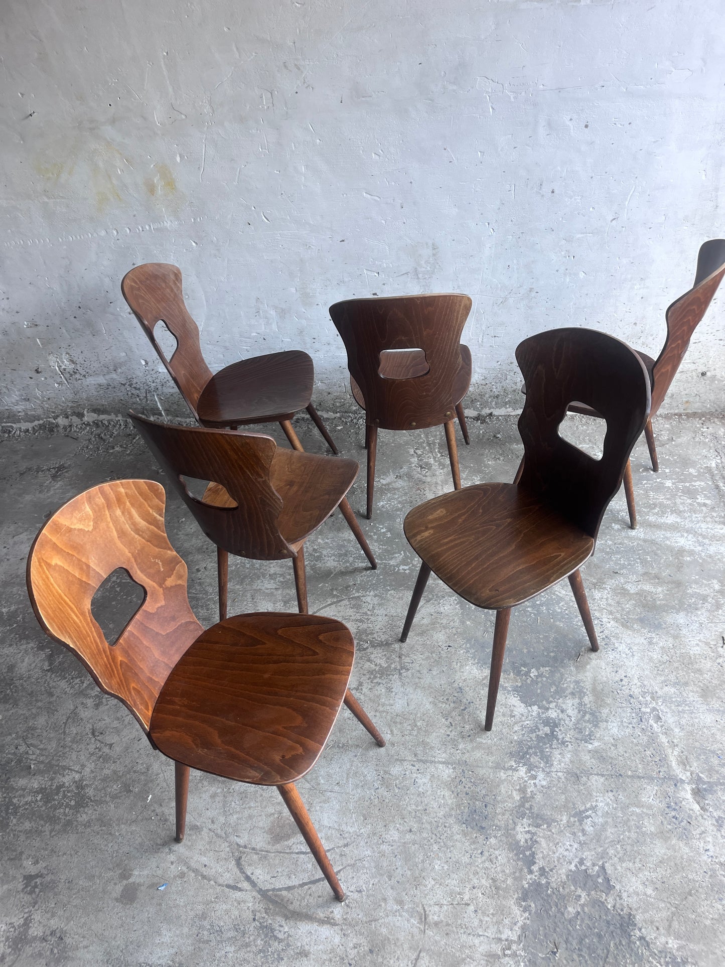 Set of Six Baumann Plywood Dining Chairs, France, 1950s