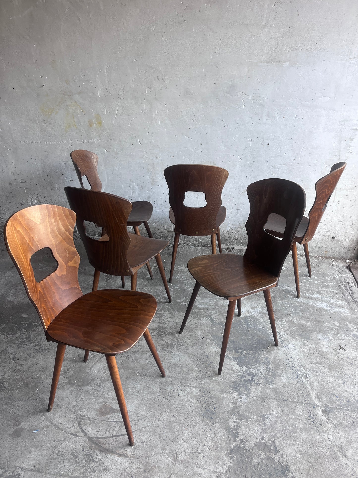 Set of Six Baumann Plywood Dining Chairs, France, 1950s