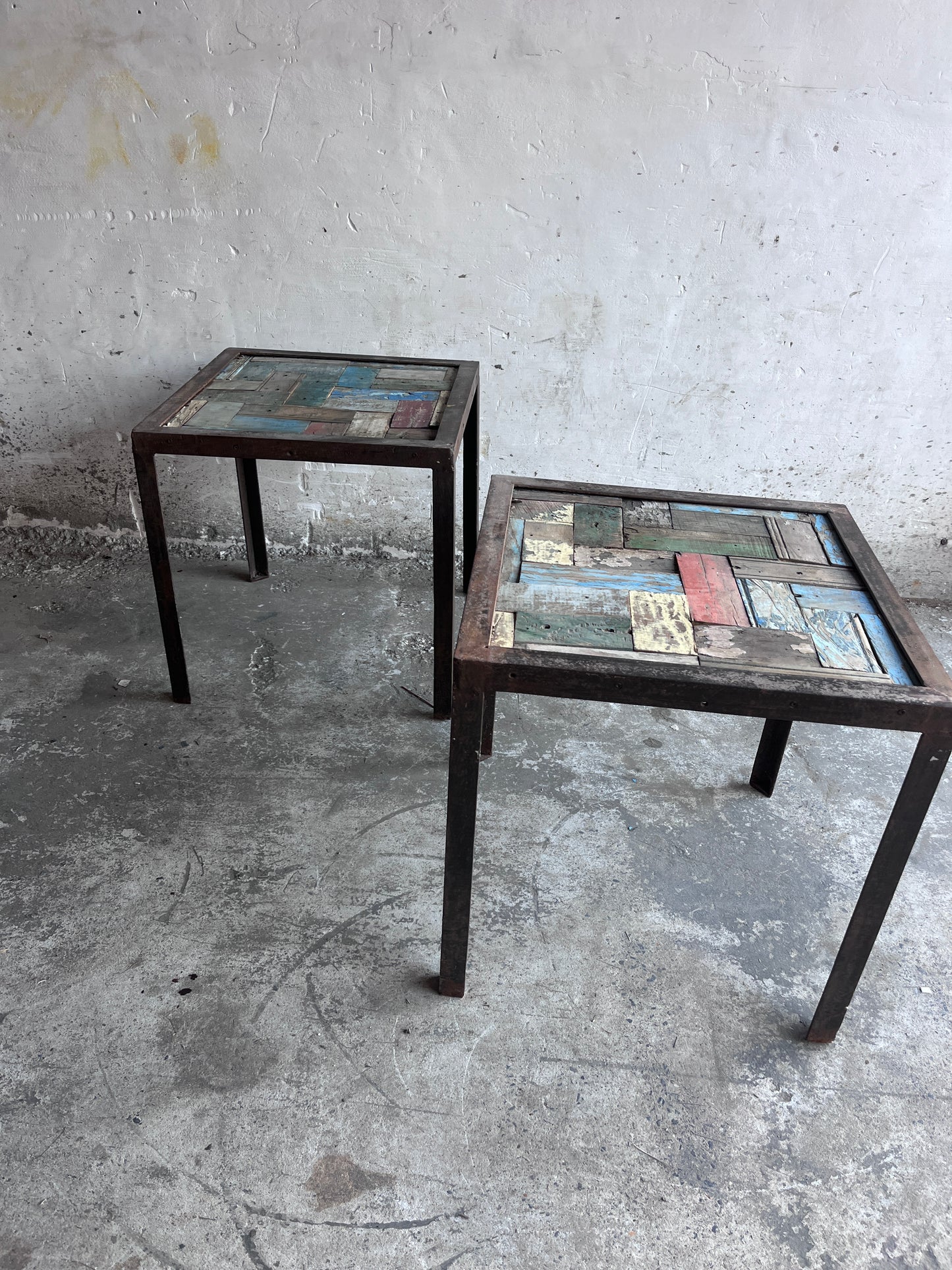 Reclaimed Wood & Iron Side Tables