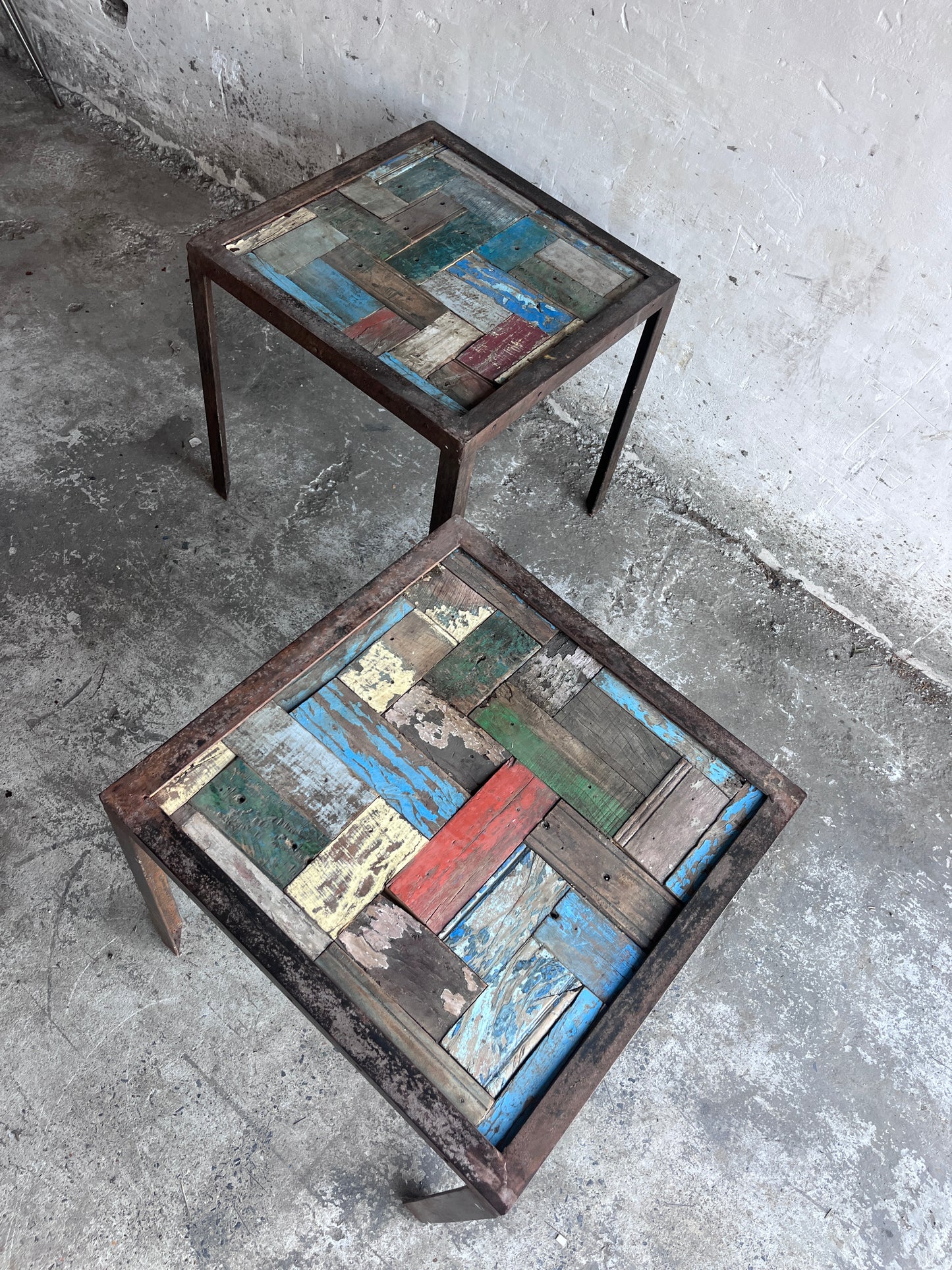 Reclaimed Wood & Iron Side Tables