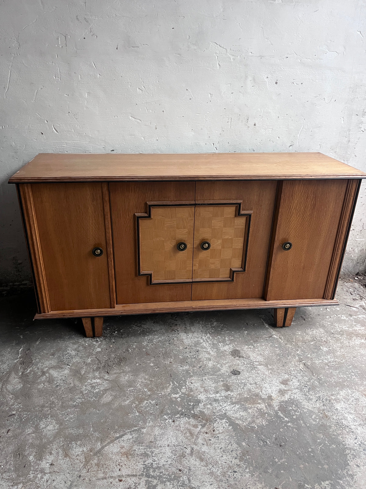 Art Deco Oak Sideboard with Geometric Doors, 1940s