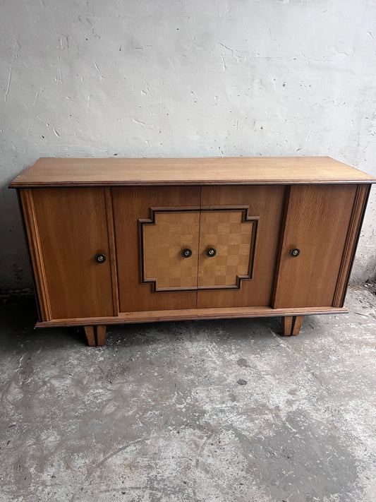Art Deco Oak Sideboard with Geometric Doors, 1940s