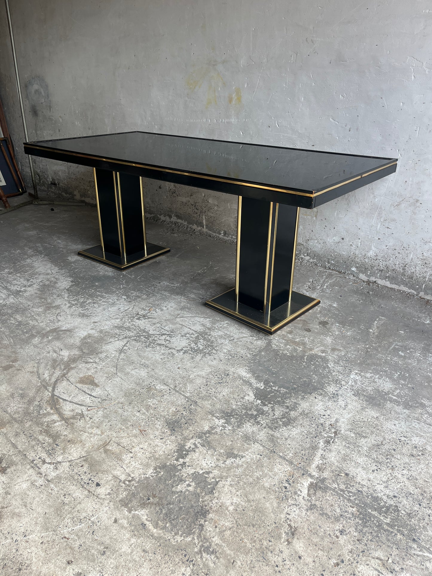 Black Lacquer and Brass Dining Table – 1970s