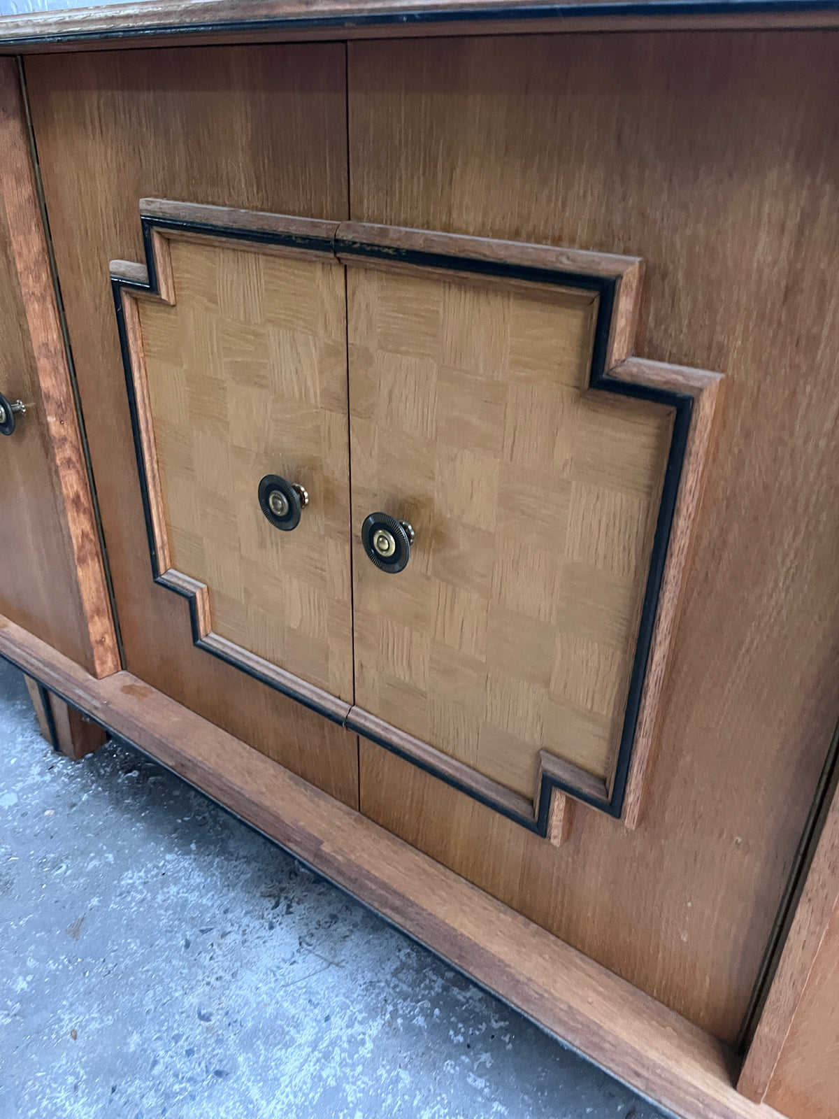 Art Deco Oak Sideboard with Geometric Doors, 1940s