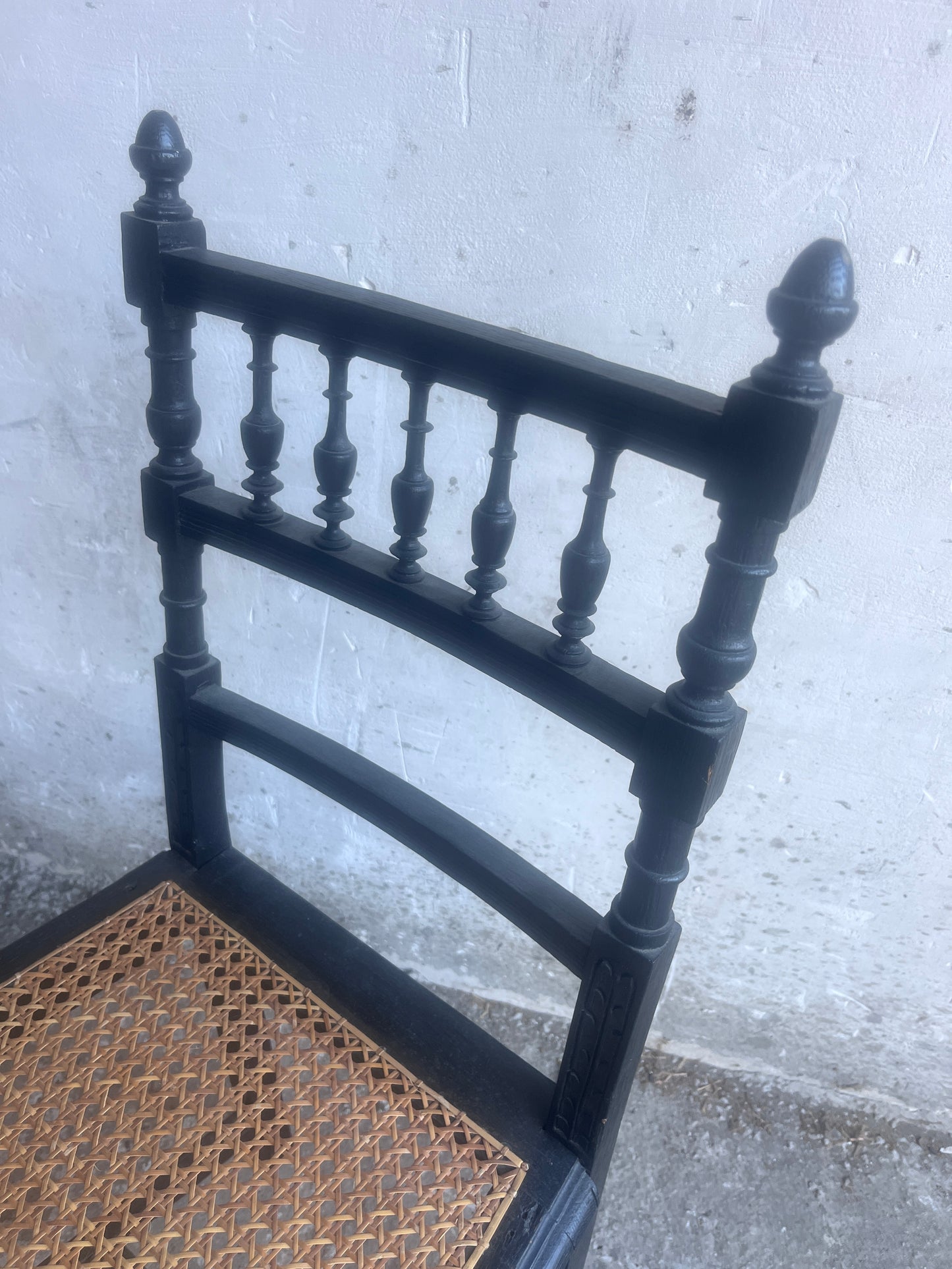 Set of 4 Ebonized Dining Chairs with Handwoven Cane Seats, Early 20th Century