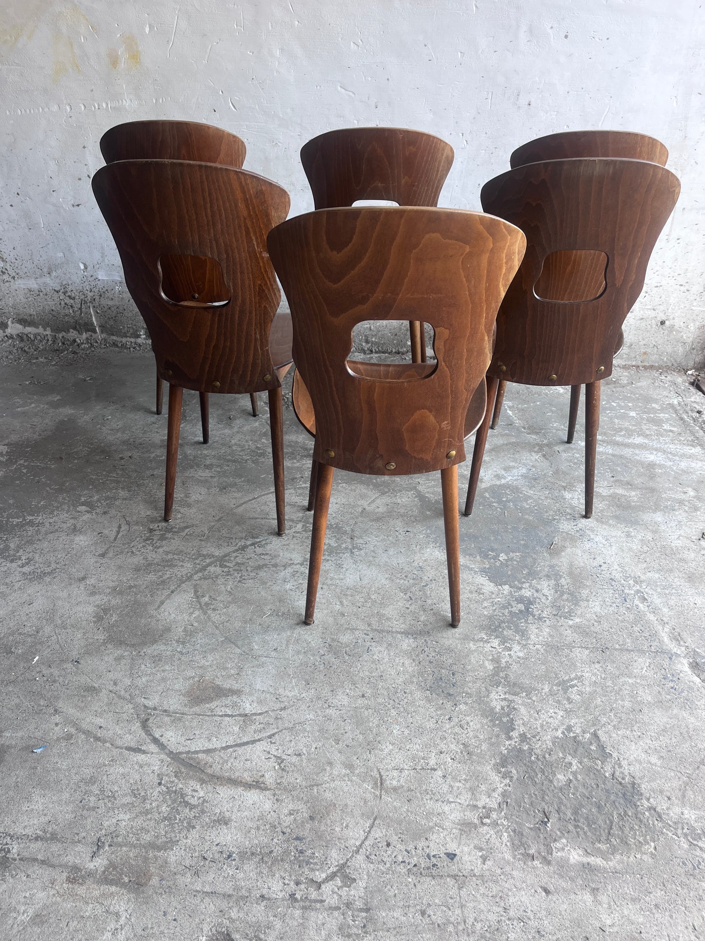Set of Six Baumann Plywood Dining Chairs, France, 1950s