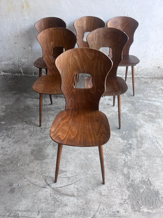 Set of Six Baumann Plywood Dining Chairs, France, 1950s