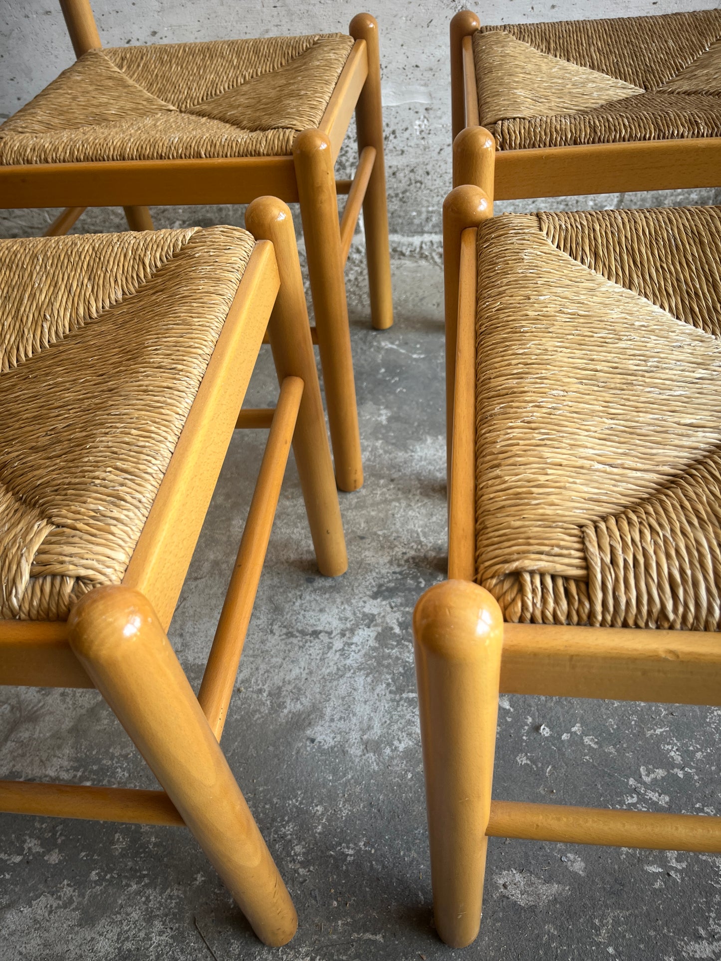Set of 4 Italian Rush Seat Dining Chairs